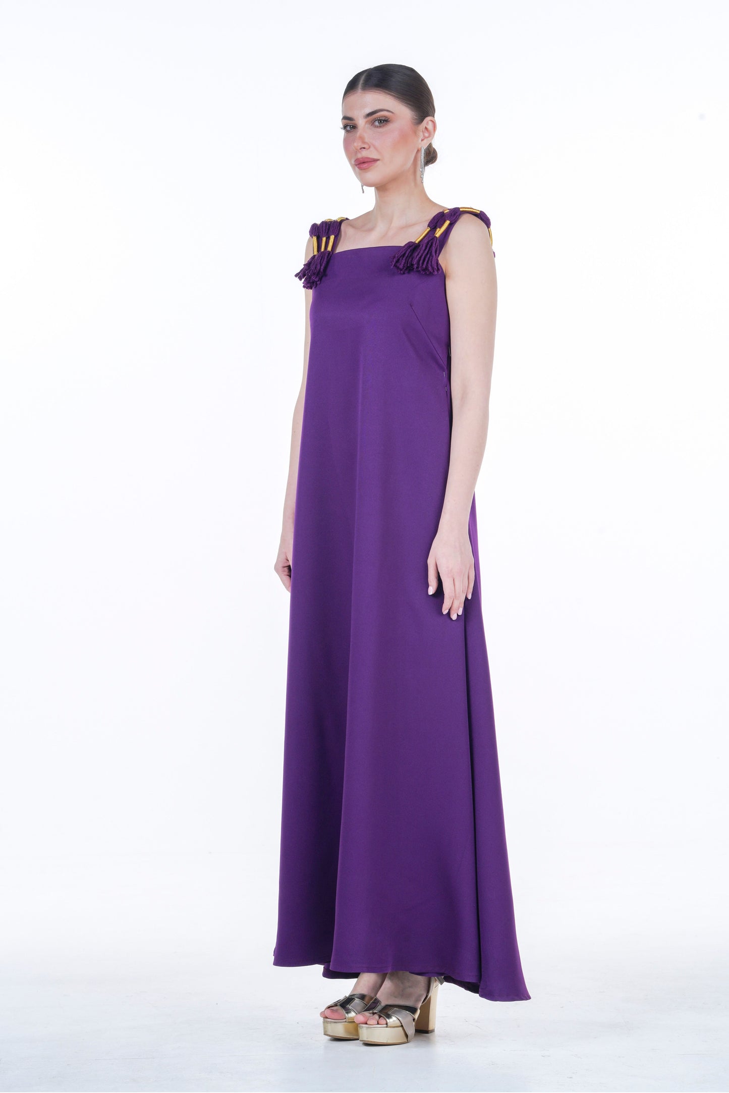A-Line Crepe Dress with Traditional Agal Appliqué
