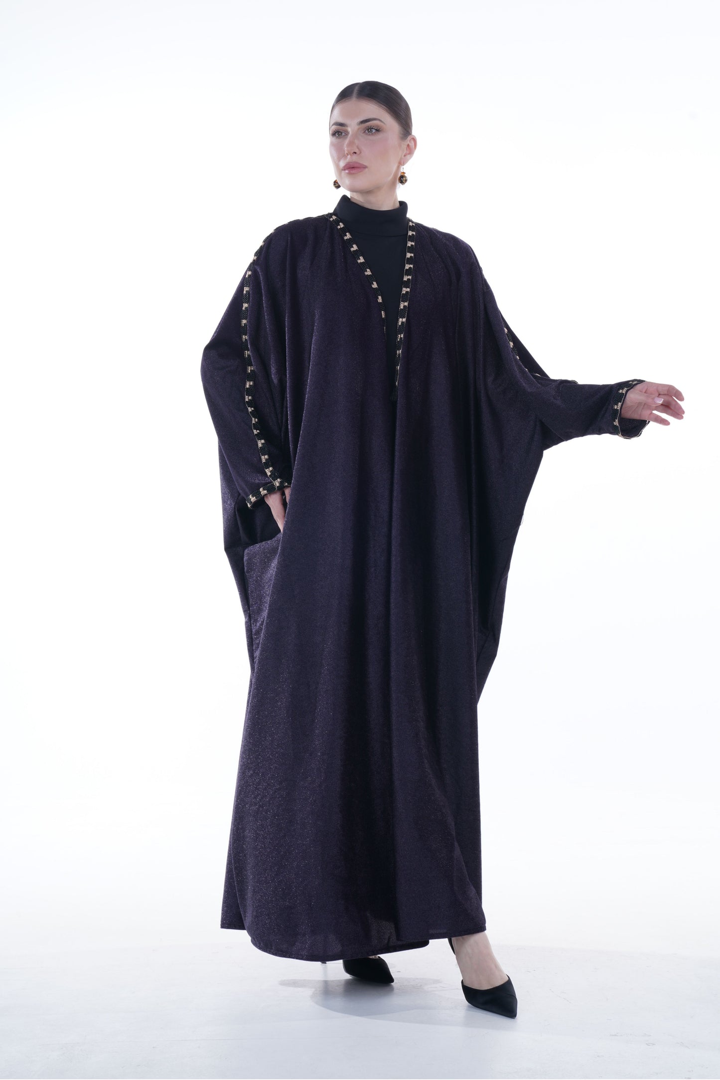 Shimmering Wrap Abaya with Traditional Agal Trim