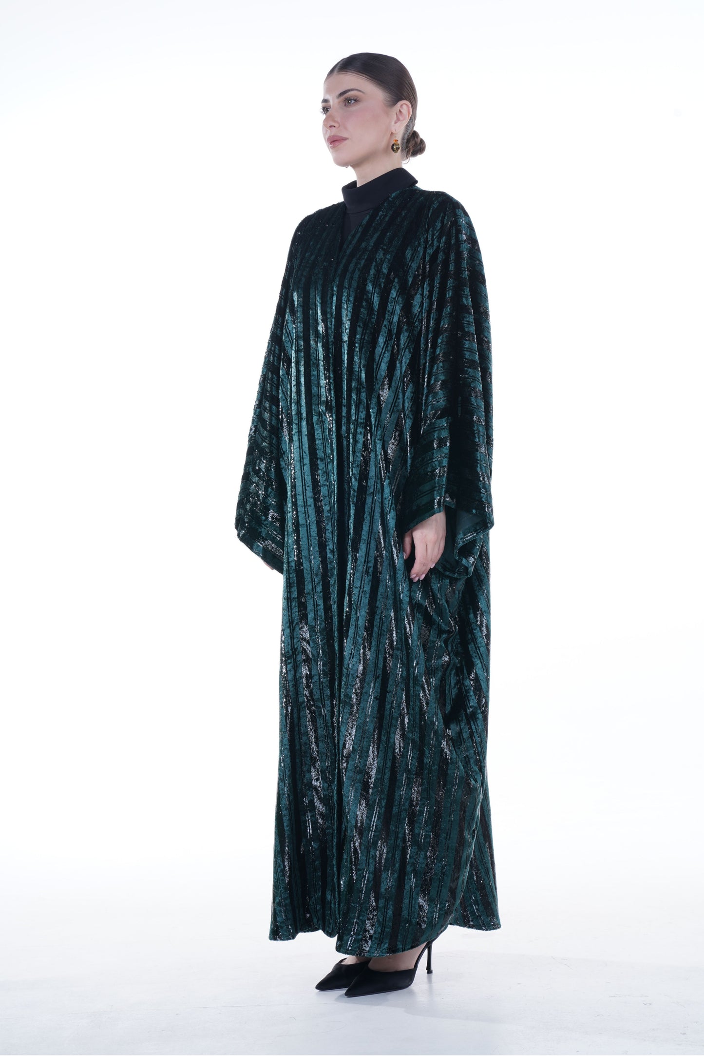 Shimmering Striped Velvet Batwing Abaya