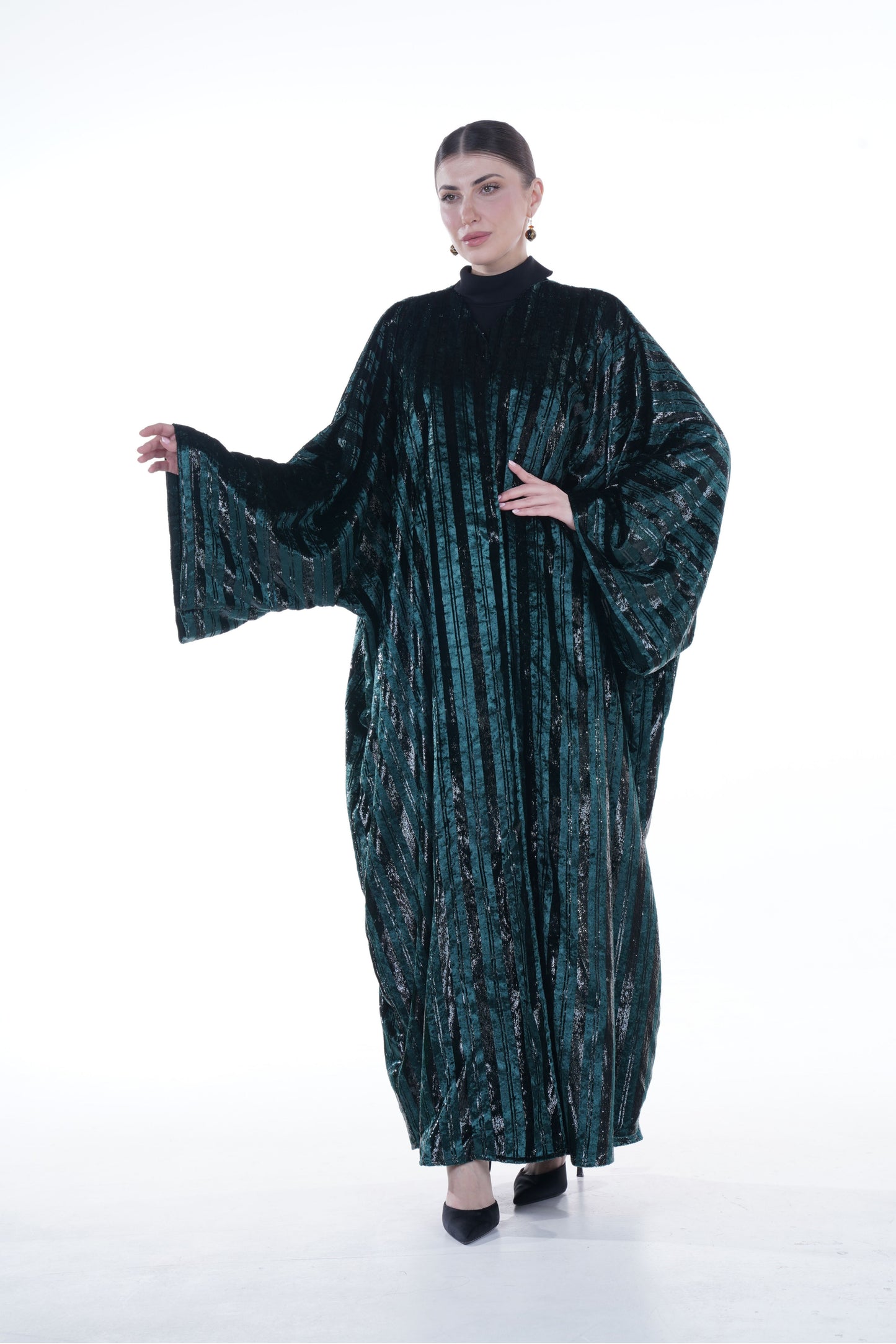 Shimmering Striped Velvet Batwing Abaya