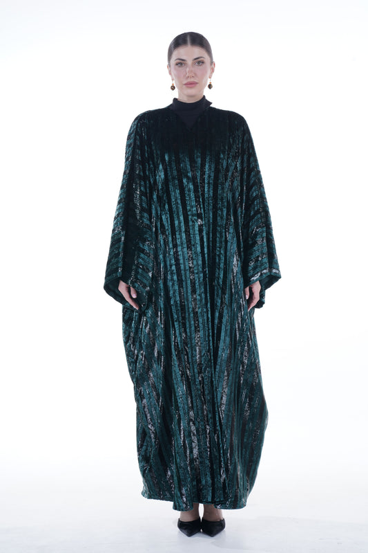 Shimmering Striped Velvet Batwing Abaya