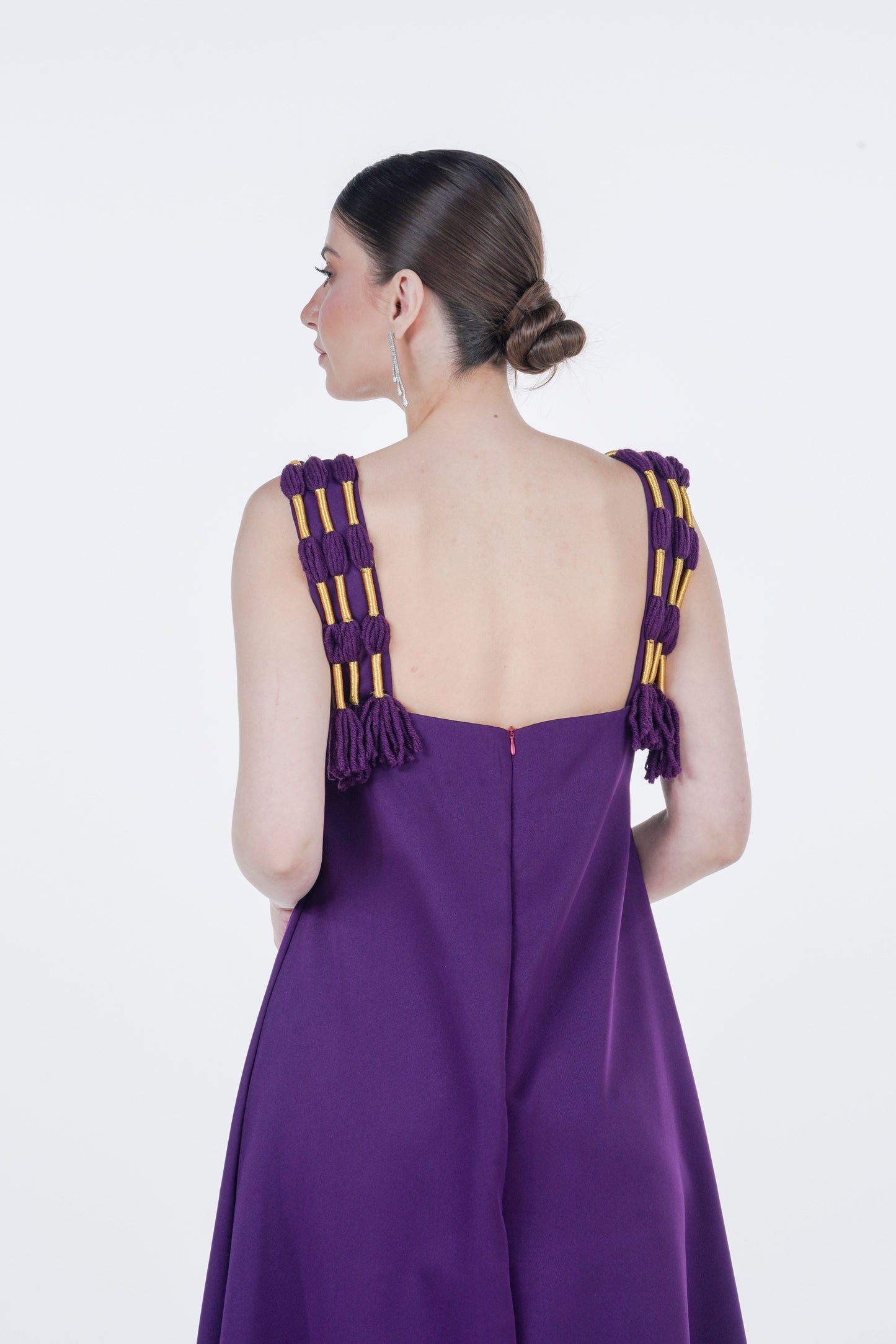 A-Line Crepe Dress with Traditional Agal Appliqué