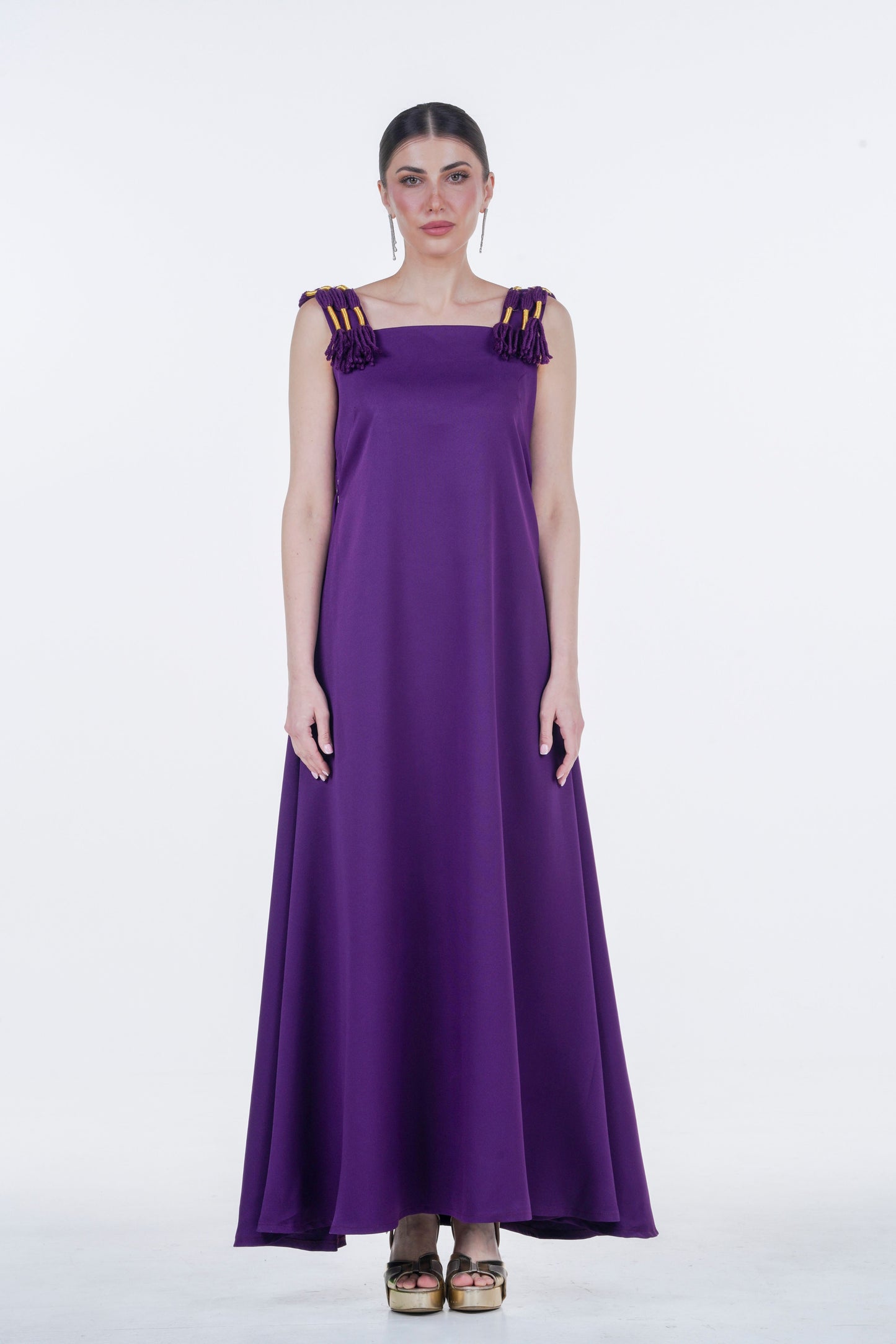 A-Line Crepe Dress with Traditional Agal Appliqué