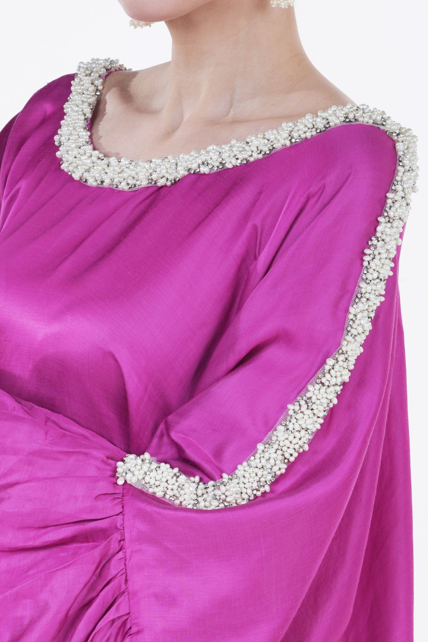 Ruffled Silk Organza Summer Jalabiya with Pearl Accents