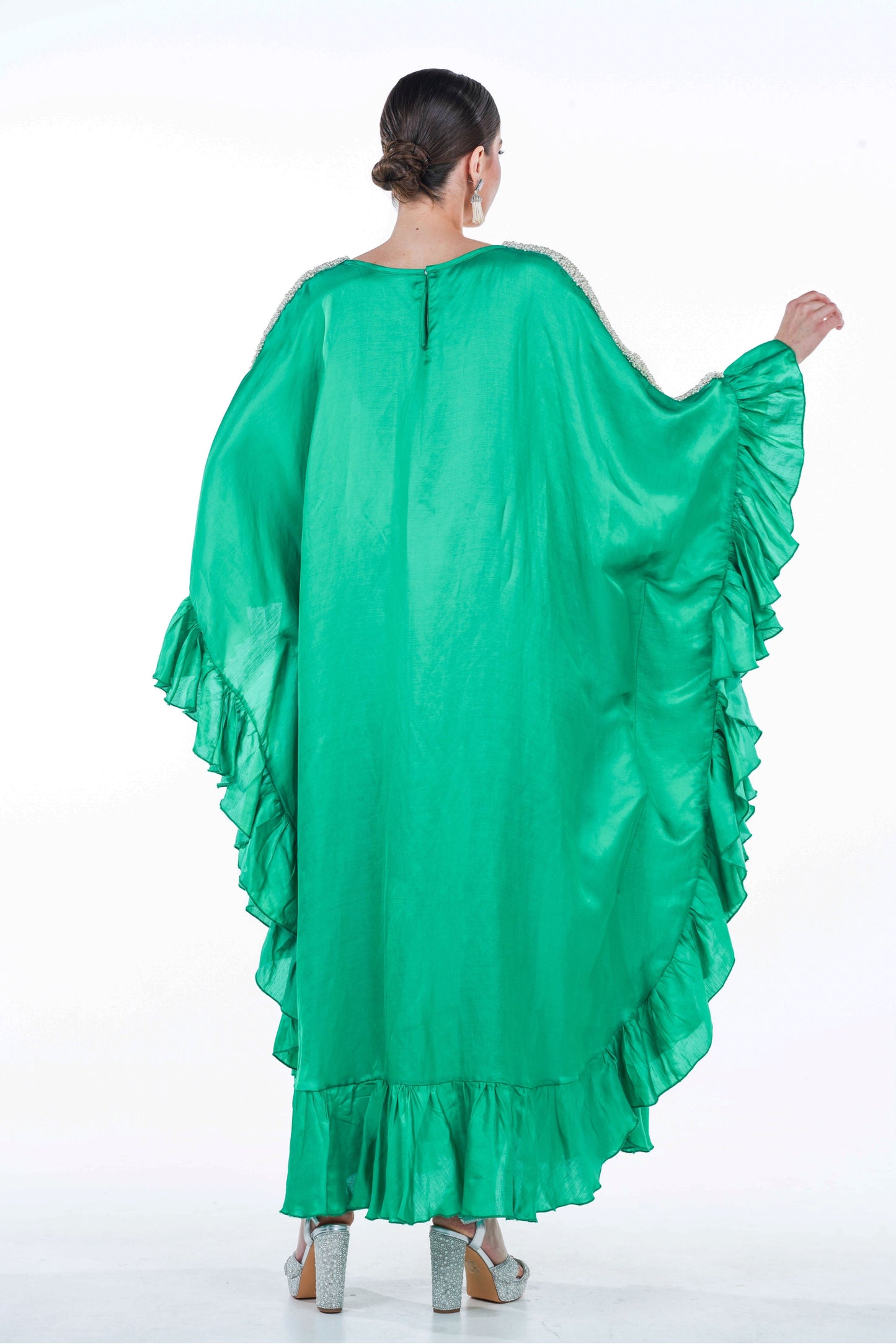 Ruffled Silk Organza Summer Jalabiya with Pearl Accents