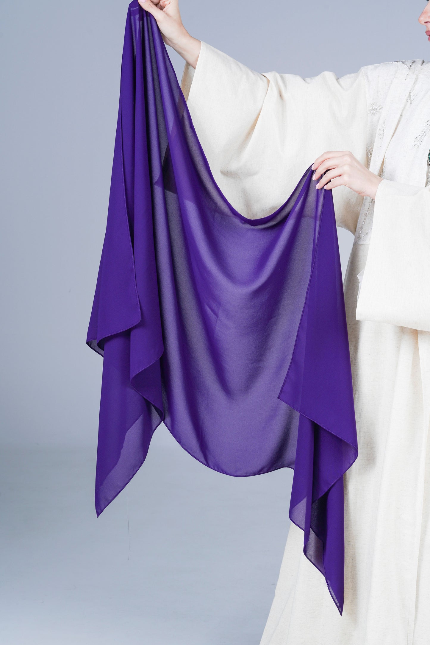 Off-White Crepe Abaya with Colorful Embroidered Sleeves