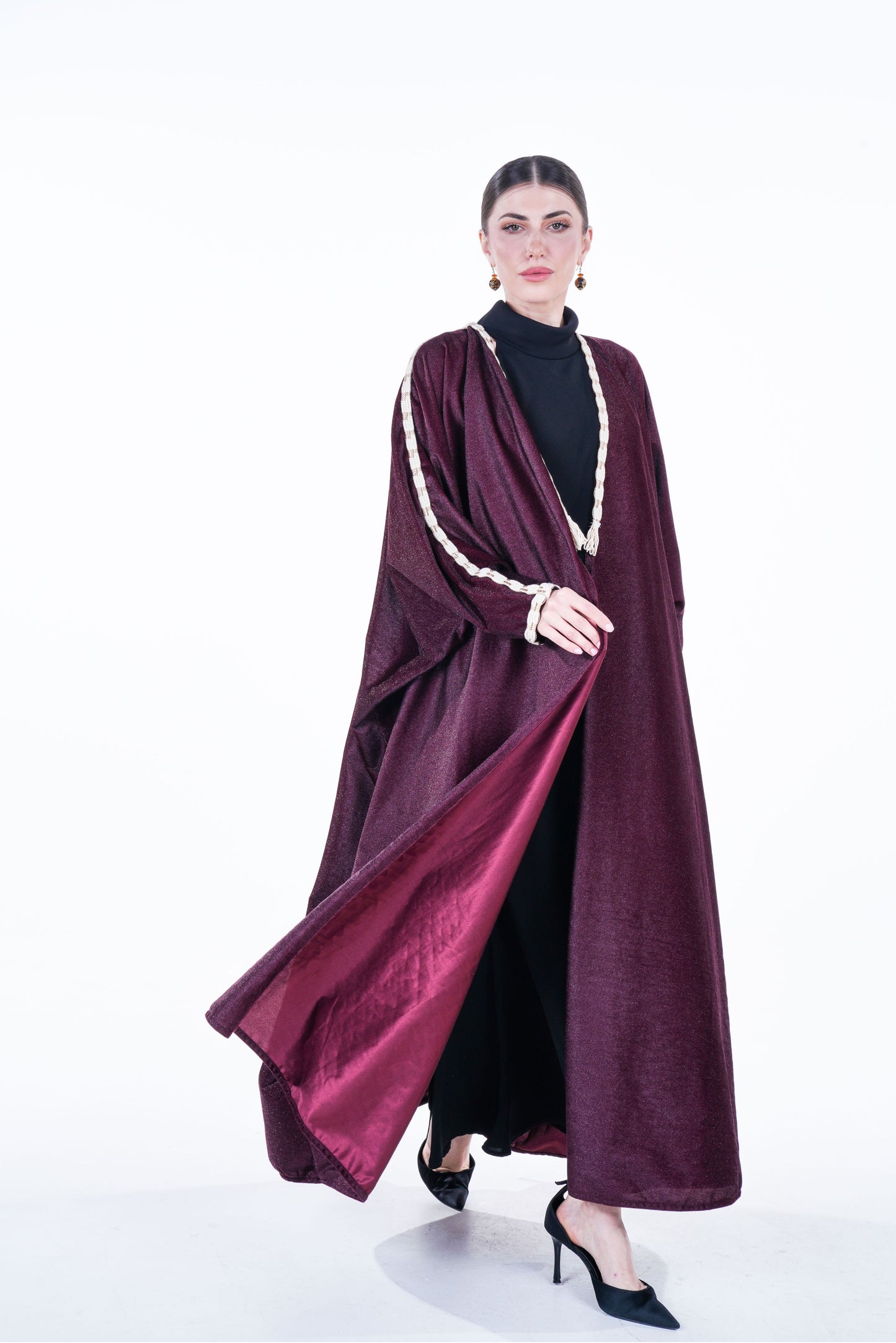 Shimmering Wrap Abaya with Traditional Agal Trim