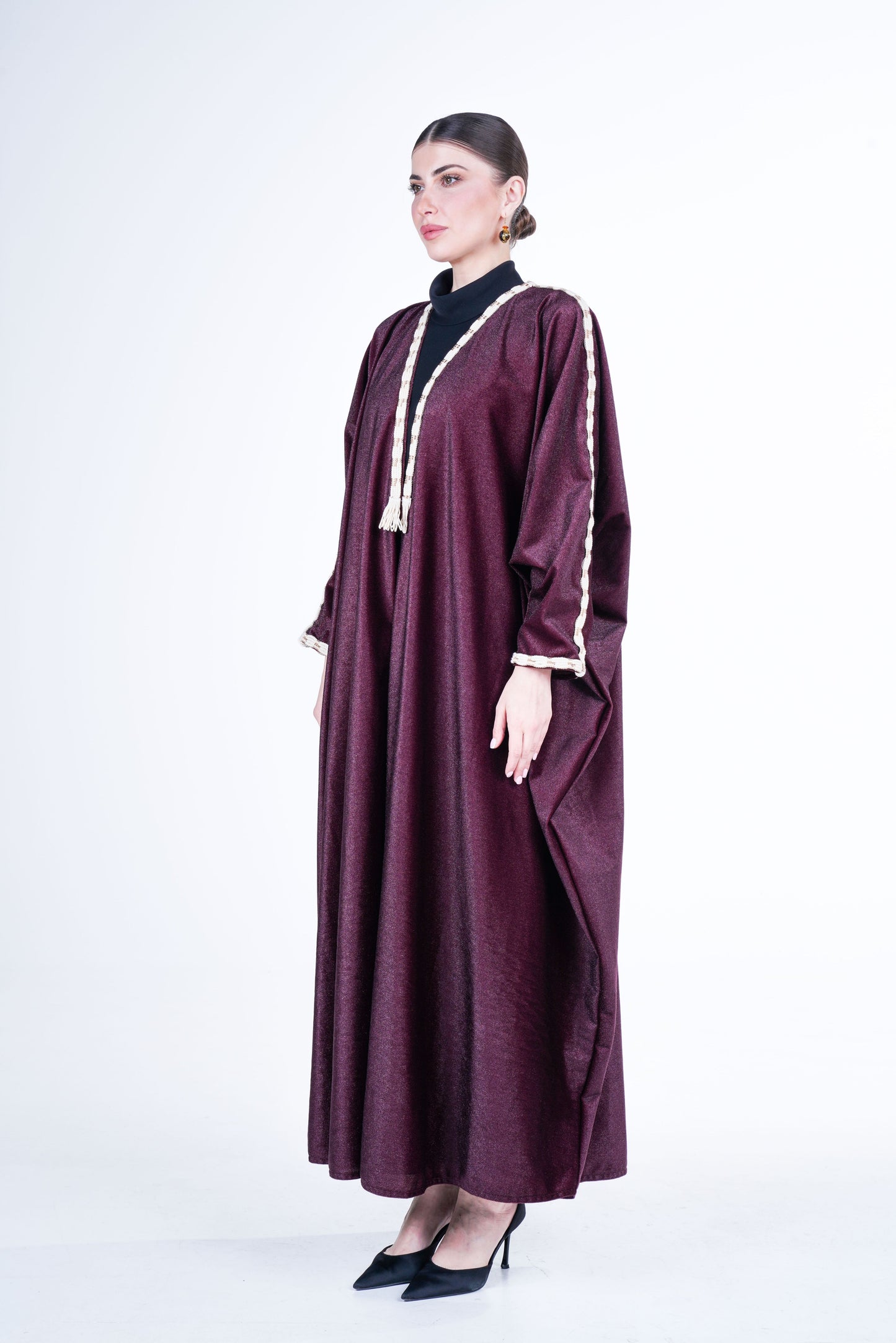 Shimmering Wrap Abaya with Traditional Agal Trim