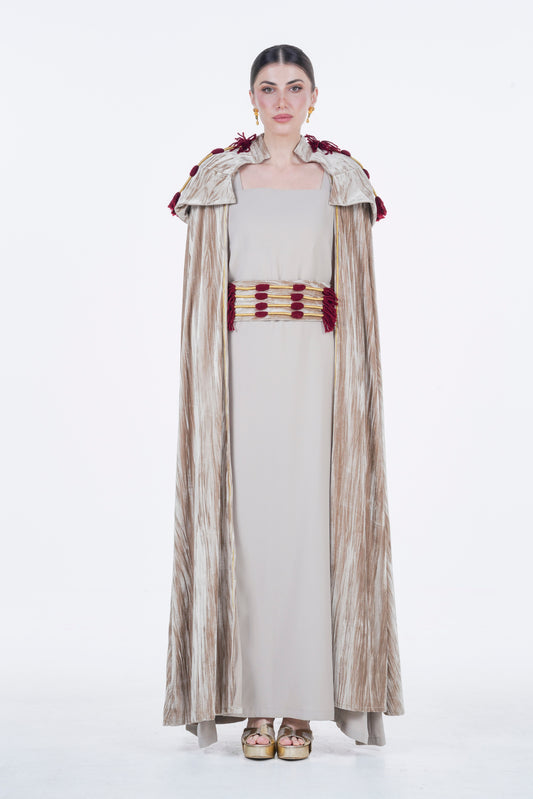 Two-Piece Crepe & Velvet Set with Traditional Agal Trim